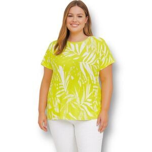 Torrid 2X Lime Green Palm Leaf Print Top Short Sleeve Blouse NWT Tropical Resort